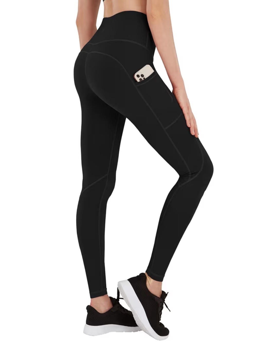 LifeSky Medium High Waisted Black Yoga Leggings Side Pockets